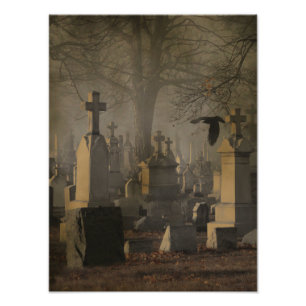 Halloween Cemetery Crows Foto Afdruk