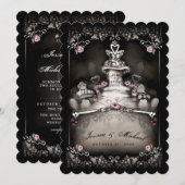 Halloween Cemetery Love Pink Floral Wedding Invite Kaart (Voorkant / Achterkant)
