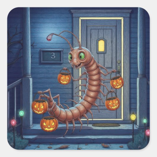 Halloween Centipede Trick or Treater Vierkante Sticker (Voorkant)