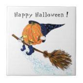 Halloween Ceramic Tegel Witch Pumpkin Flying Broom Tegeltje (Voorkant)