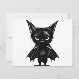 Halloween Chagrijnige Zwarte Kitten In Vleermuis K Feestdagenkaart