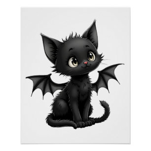 Halloween chagrijnige zwarte kitten in vleermuis k perfect poster