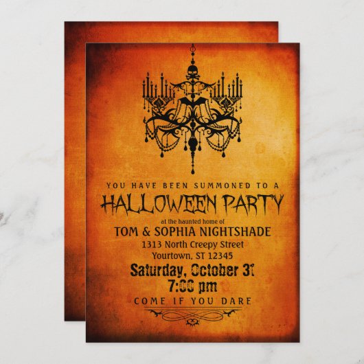 Halloween Chandelier Party Invitation Kaart (Voorkant / Achterkant)