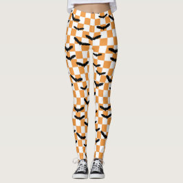 Halloween Checkerboard Spooky Bats Modern Teen Leggings