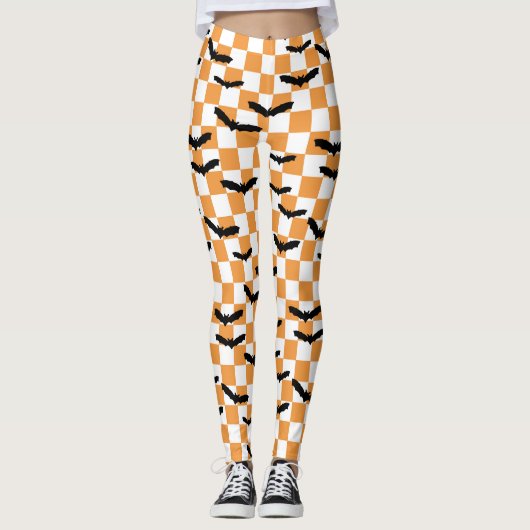 Halloween Checkerboard Spooky Bats Modern Teen Leggings (Voorkant)