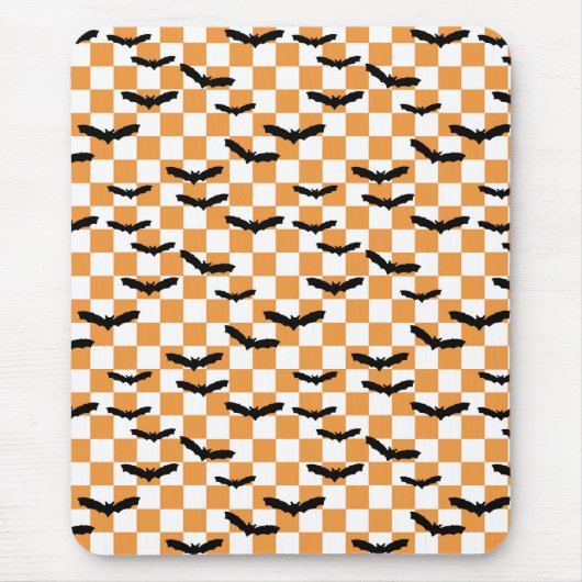 Halloween Checkerboard Spooky Bats Modern Teen Muismat (Voorkant)