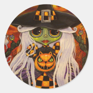 Halloween Checkerboard Witch Sticker