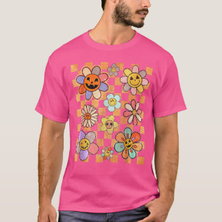 Halloween Checkered Grunge Happy Face Pumpkin Groo T-shirt
