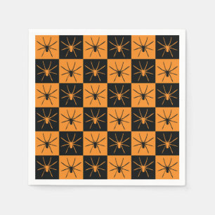 Halloween Checkers Patroon met Spinnen Servet