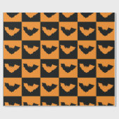 Halloween Checkers Patroon met vleermuizen Cadeaupapier (Vlak)