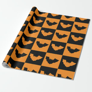 Halloween Checkers Patroon met vleermuizen Cadeaupapier