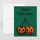 Halloween Cherry Jack-o-Lanterns Feestdagenkaart (Voorkant / Achterkant)