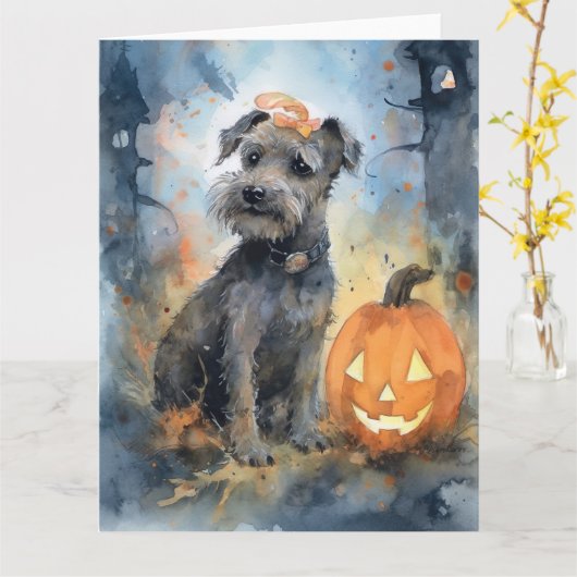 Halloween Chesapeake Bay Terrier met pompoenen Kaart (Gele Bloem)