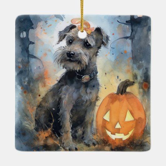 Halloween Chesapeake Bay Terrier met pompoenen Keramisch Ornament (Achterkant)