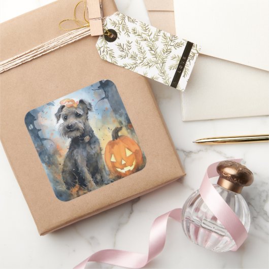 Halloween Chesapeake Bay Terrier met pompoenen Vierkante Sticker (Geschenken)