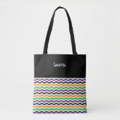 Halloween Chevron Green Paars Black Oranje naam Tote Bag (Voorkant)