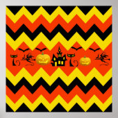 Halloween Chevron Haunted House Black Cat Pattern Poster (Voorkant)