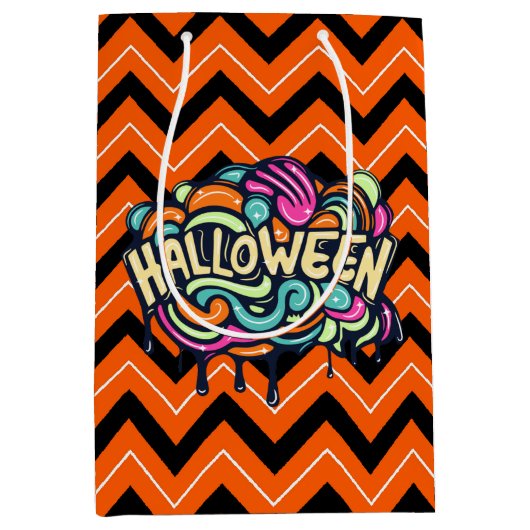 Halloween Chevron Medium Cadeauzakje (Voorkant)
