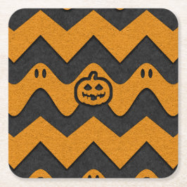 Halloween Chevron Patroon met geesten en pompoenen Kartonnen Onderzetters