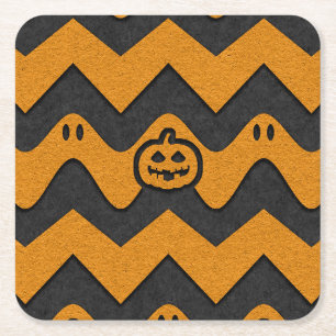 Halloween Chevron Patroon met geesten en pompoenen Kartonnen Onderzetters