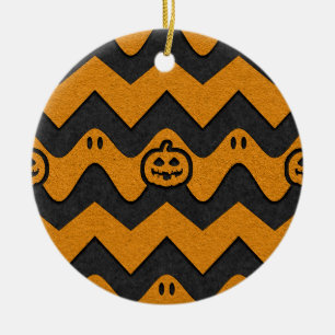 Halloween Chevron Patroon met geesten en pompoenen Keramisch Ornament
