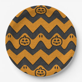 Halloween Chevron Patroon met geesten en pompoenen Papieren Bordje