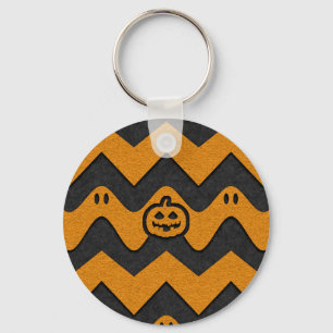 Halloween Chevron Patroon met geesten en pompoenen Sleutelhanger