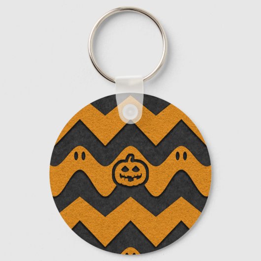 Halloween Chevron Patroon met geesten en pompoenen Sleutelhanger (Voorkant)