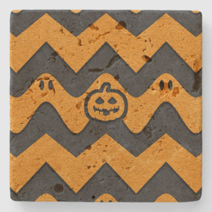 Halloween Chevron Patroon met geesten en pompoenen Stenen Onderzetter