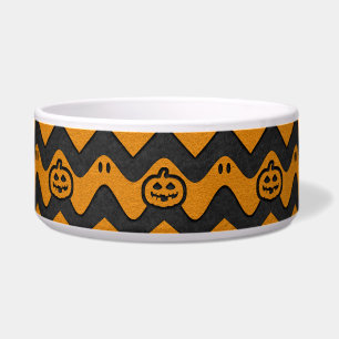 Halloween Chevron Patroon met geesten en pompoenen Voerbakje