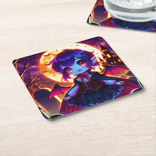 Halloween - Chibi Moonlit Kartonnen Onderzetters (Schuin)