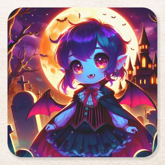 Halloween - Chibi Moonlit Kartonnen Onderzetters (Voorkant)