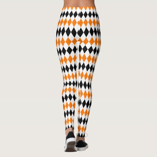 Halloween Chic Oranje White Black Diamond Pattern Leggings (Achterkant)