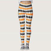 Halloween Chic Oranje White Black Diamond Pattern Leggings (Voorkant)