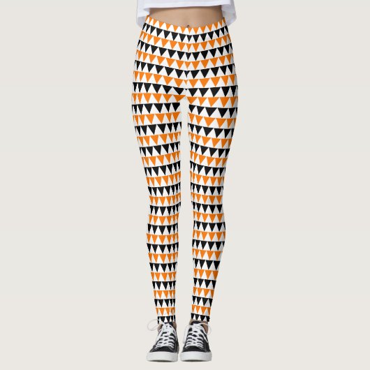 Halloween Chic Oranje White Black Pattern Costuum Leggings (Voorkant)