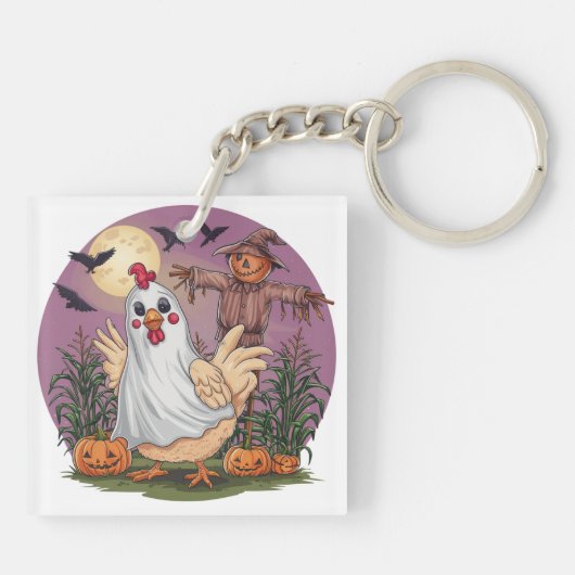 Halloween Chicken #12 Digitale kunst Sleutelhanger (Achterkant)