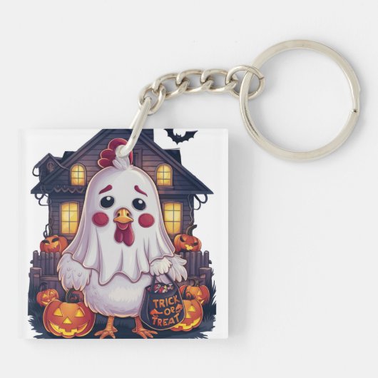 Halloween Chicken #1 Digitale kunst Sleutelhanger (Achterkant)
