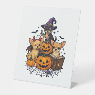 Halloween Chihuahua Honden Pompoenen Heksenhoed Sp Reclamebord Met Voetstuk
