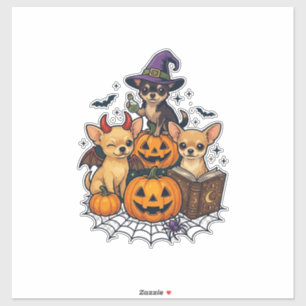 Halloween Chihuahua Honden Pompoenen Heksenhoed Sp Sticker