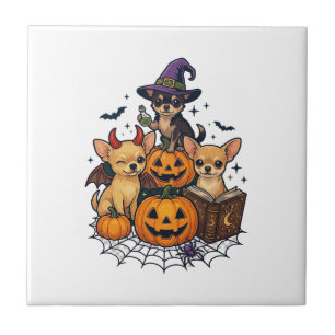 Halloween Chihuahua Honden Pompoenen Heksenhoed Sp Tegeltje