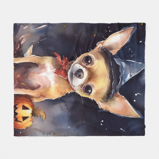 Halloween chihuahua met pompoenen eng fleece deken (Voorkant (Horizontaal))