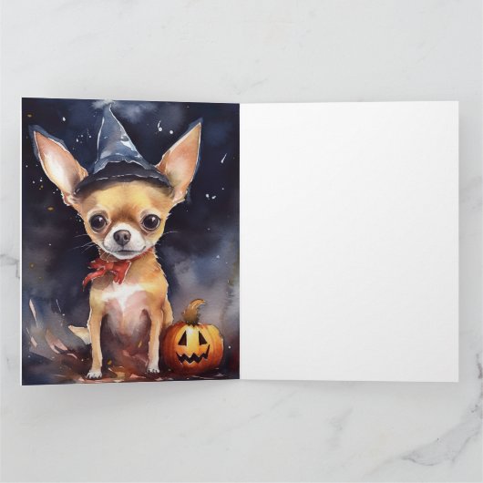 Halloween chihuahua met pompoenen eng kaart (Binnen)