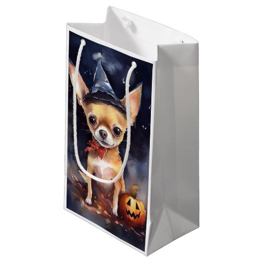 Halloween chihuahua met pompoenen eng klein cadeauzakje (Voorkant Gekanteld)