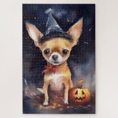 Halloween chihuahua met pompoenen eng legpuzzel (Verticaal)