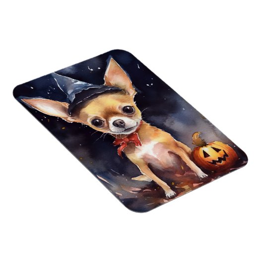 Halloween chihuahua met pompoenen eng magneet (Rechterzijde)