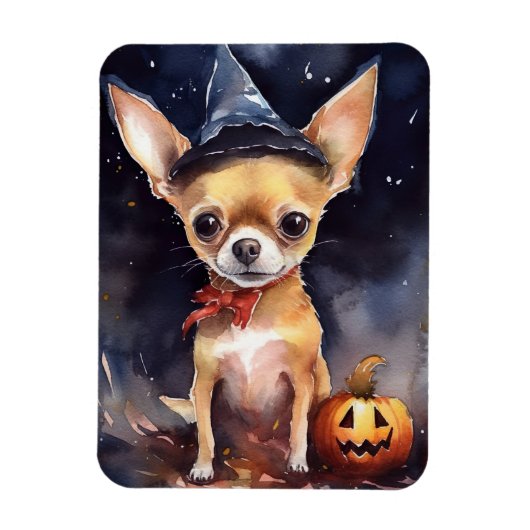 Halloween chihuahua met pompoenen eng magneet (Verticaal)