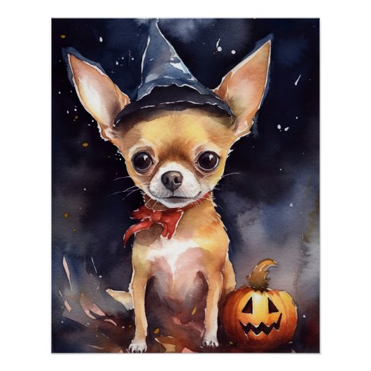 Halloween chihuahua met pompoenen eng perfect poster (Voorkant)