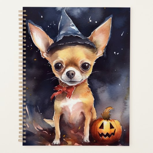 Halloween chihuahua met pompoenen eng planner (Voorkant)