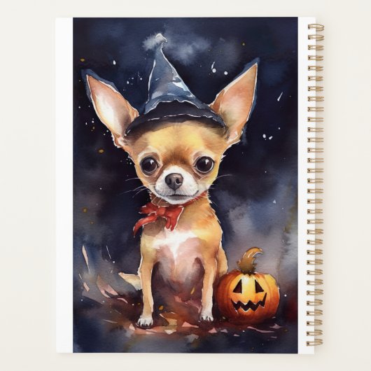 Halloween chihuahua met pompoenen eng planner (Achterkant)