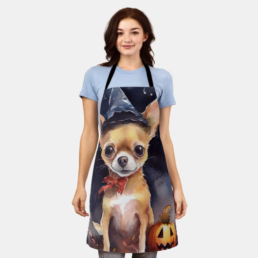 Halloween chihuahua met pompoenen eng schort (Gedragen)